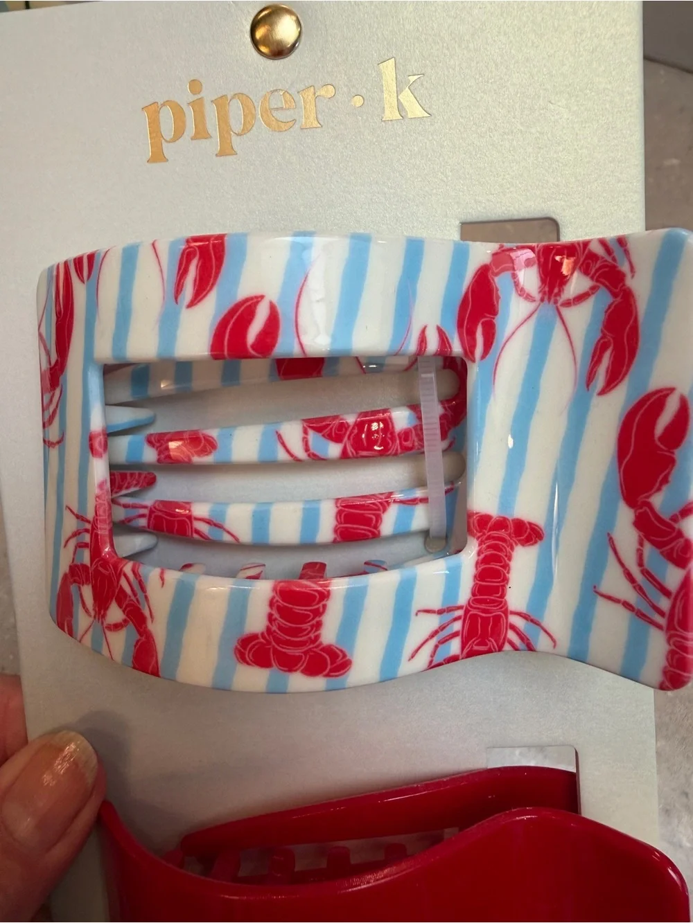 NWT 🦞 fun Flat Lay Claw Clips for great hair! Solid Red & Blue/White Pattern w 🦞